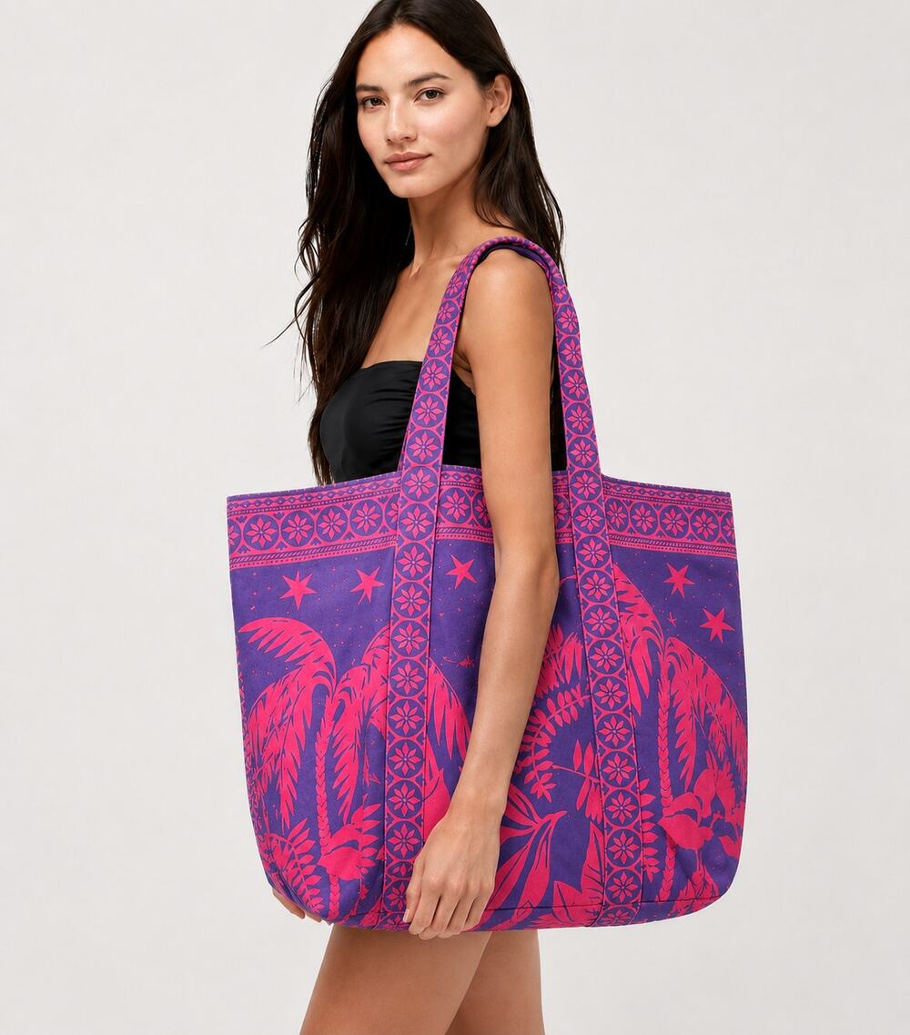 NEW JOHNNY WAS Large Cotton Bag Beach Tote Pink